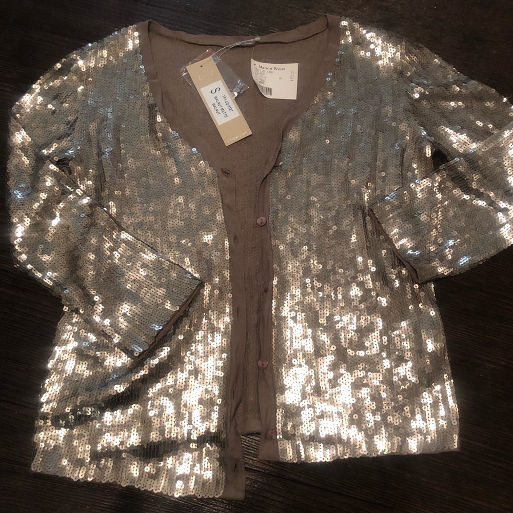 Chan Luu walnut sequin cardigan size 8